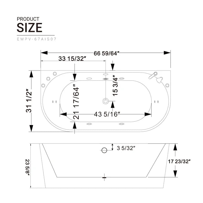 Empava 67 in. Freestanding Whirlpool Bathtub | EMPV-67AIS07