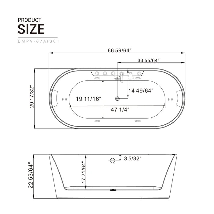 Empava 67 in. Freestanding Whirlpool Bathtub | EMPV-67AIS01