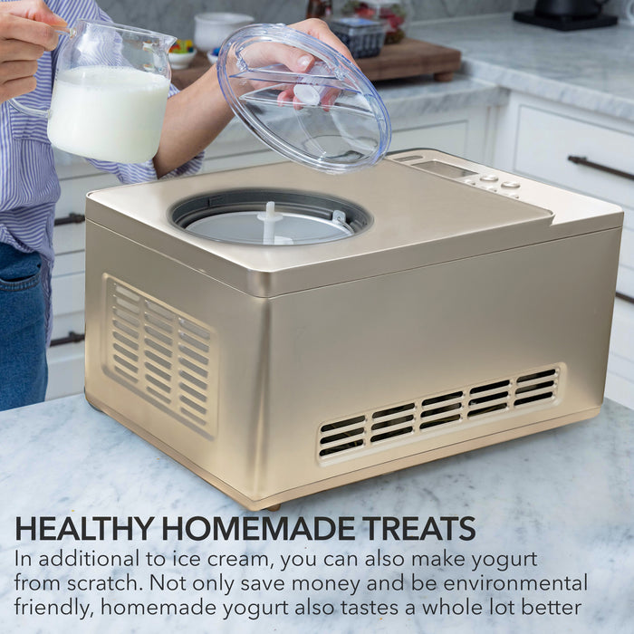 Whynter 2 Quart Capacity Automatic Compressor Ice Cream Maker & Yogurt Function with Stainless Steel Bowl in Champagne Gold | ICM-220CGY