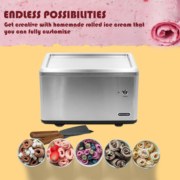 Whynter Portable Instant Automatic Compressor Ice Cream Maker Frozen Pan Roller in Stainless Steel | ICR-300SS