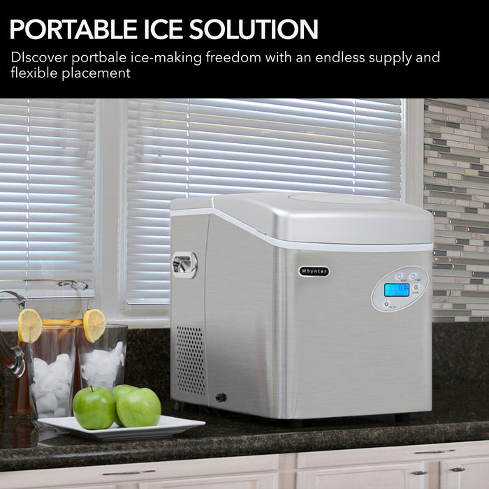 Whynter Portable Ice Maker with 49lb Capacity Stainless Steel with Water Connection | IMC-491DC