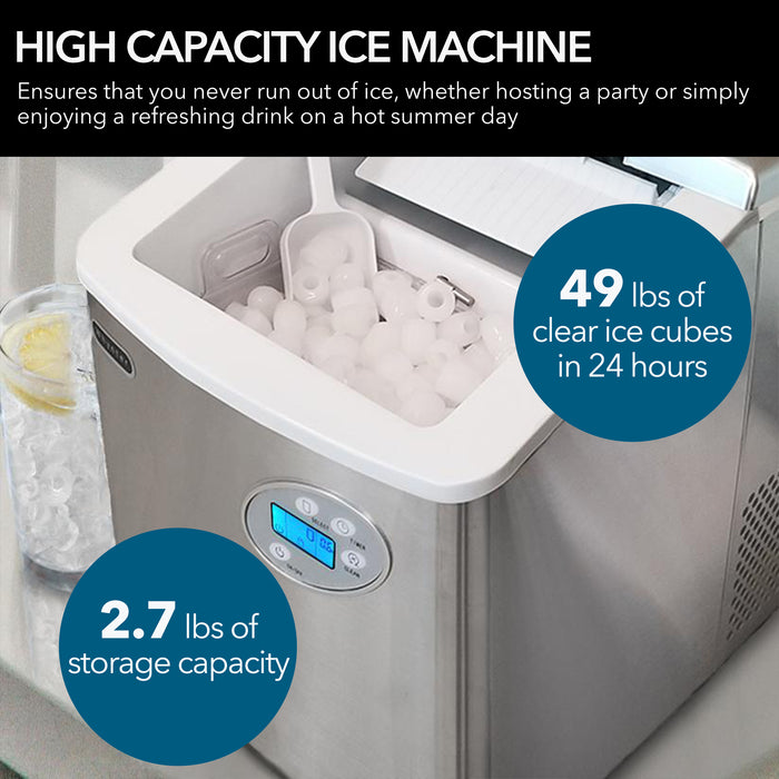 Whynter Portable Ice Maker with 49lb Capacity Stainless Steel with Water Connection | IMC-491DC