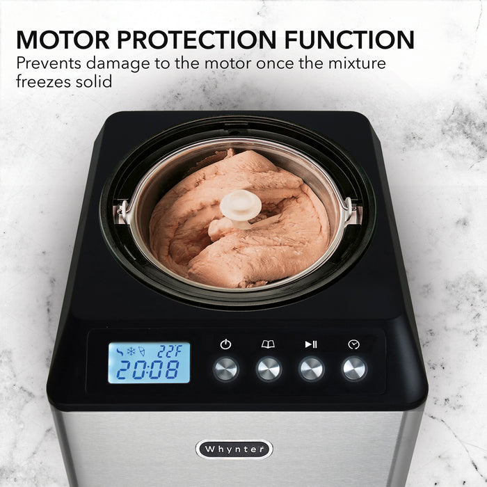 Whynter 2.1 Quart Capacity Upright Automatic Compressor Ice Cream Maker with Stainless Steel Bowl in Black | ICM-201SB