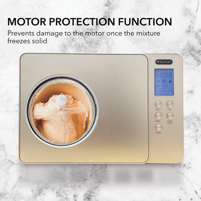 Whynter 2 Quart Capacity Automatic Compressor Ice Cream Maker & Yogurt Function with Stainless Steel Bowl in Champagne Gold | ICM-220CGY