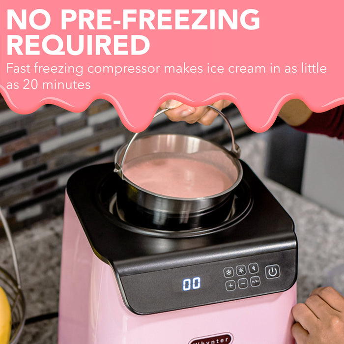 Whynter Upright Automatic Ice Cream Maker 1.28 Quart Capacity with Built-in Compressor, No Pre-Freezing, LCD Digital Display, Timer, with Stainless Steel Bowl Limited Black Pink Edition | ICM-128BPS