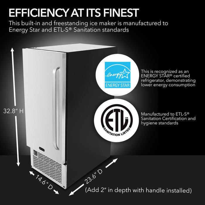 Whynter 15" Built-In Ice Maker 80lb capacity Clear Ice Cube with NSF Inline Water Filter | UIM-502SS