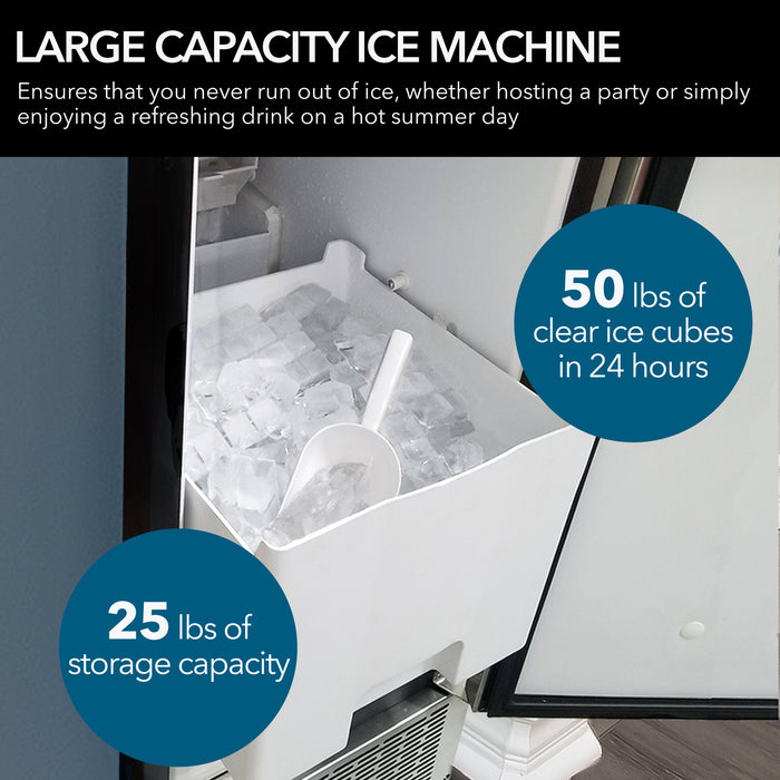 Whynter 15" Built-In Ice Maker 80lb capacity Clear Ice Cube with NSF Inline Water Filter | UIM-502SS