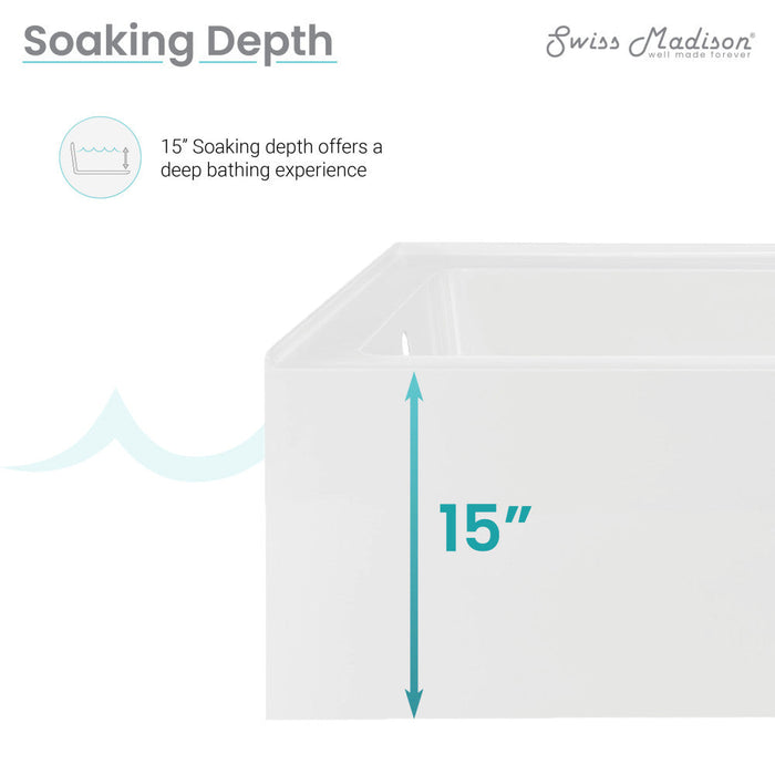 Swiss Madison Voltaire 72" x 36" Left-Hand Drain Alcove Bathtub with Apron and Armrest | SM-AB556