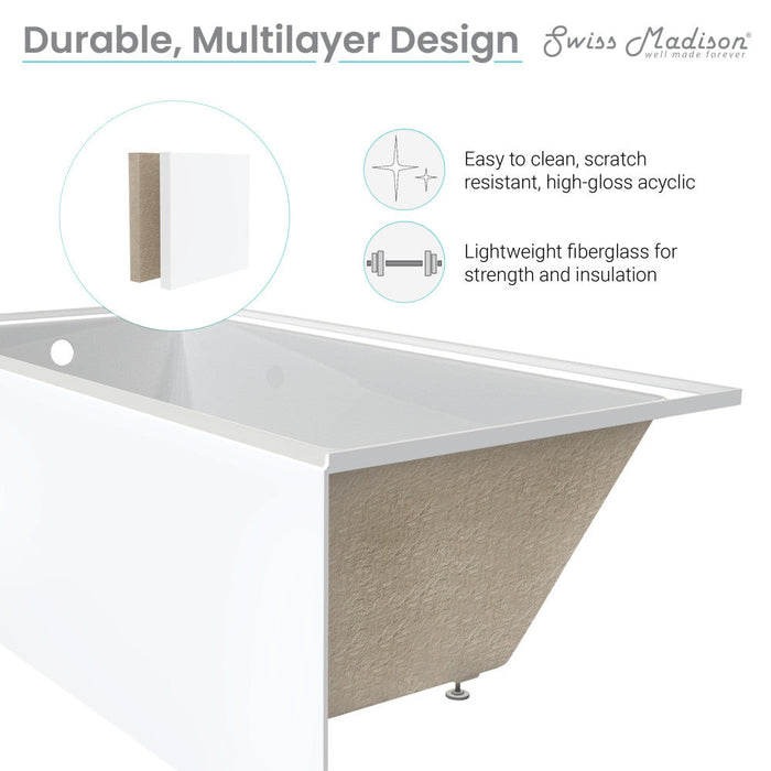 Swiss Madison Virage 60" x 30" Left-Hand Drain Alcove Bathtub with Apron | SM-AB580