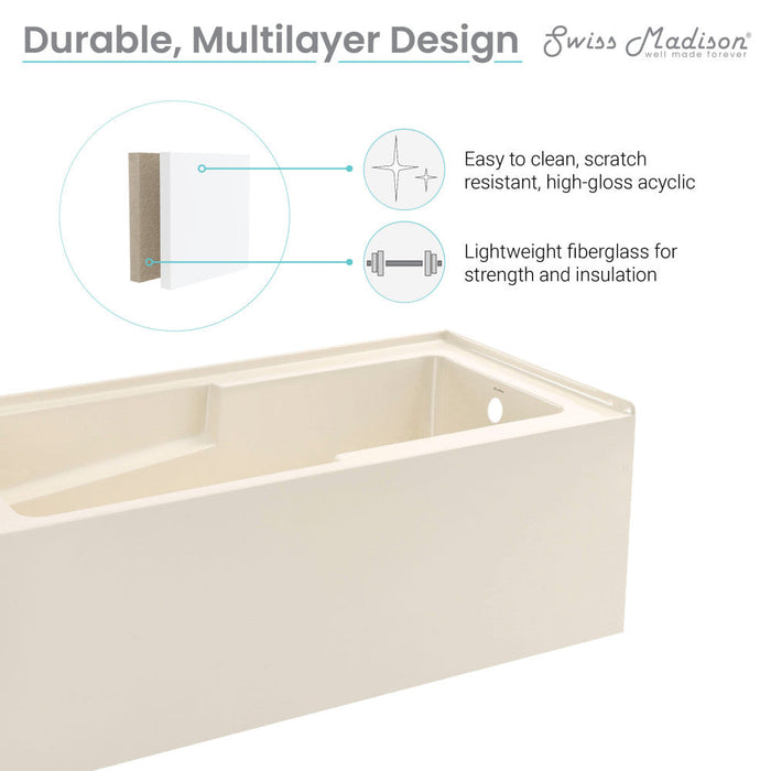 Swiss Madison Voltaire 60" x 30" Right-Hand Drain Alcove Bathtub with Apron in Bisque | SM-AB540BQ