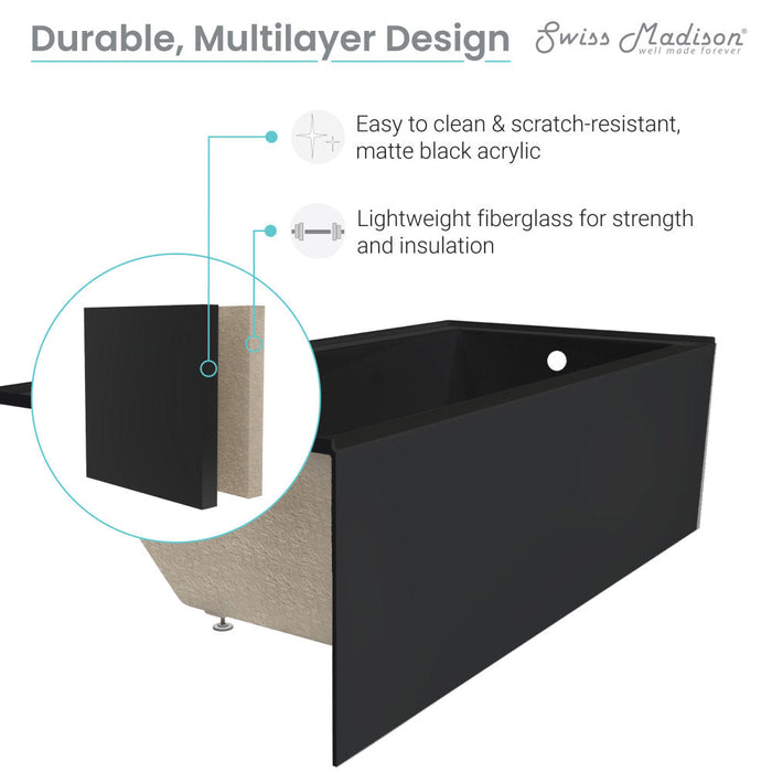 Swiss Madison Voltaire 60" x 32" Left-Hand Drain Alcove Bathtub with Apron in Matte Black | SM-AB543MB