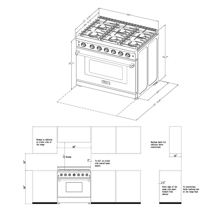 Empava 36 in. Pro-Style Slide-in Single Oven Gas Range 6-cu.ft with 6 Burners | EMPV-36GR11