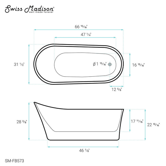 Swiss Madison Sublime 67" Single Slipper Freestanding Bathtub | SM-FB573