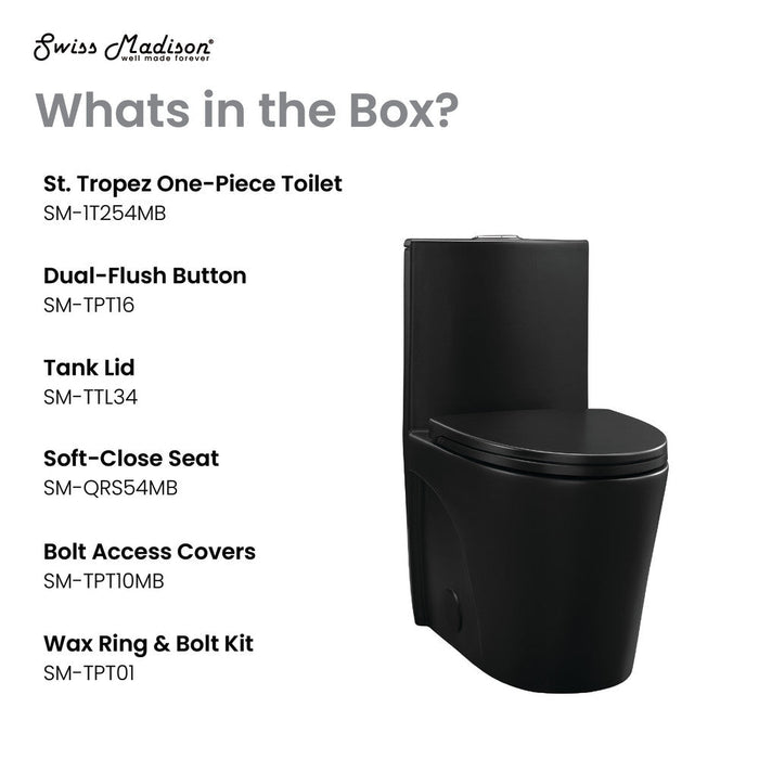 Swiss Madison St. Tropez One-Piece Elongated Toilet Vortex Dual-Flush in Matte Black 1.1/1.6 gpf | SM-1T254MB